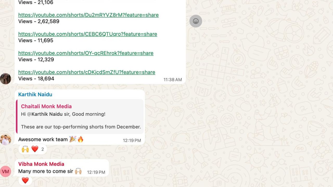 Client feedback celebrating high-performing video views