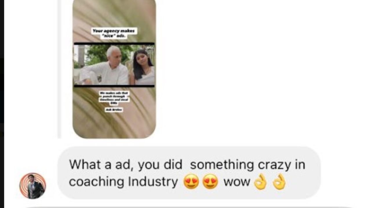 Client praising a creative coaching advertisement